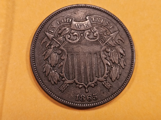 1865 Two cent piece in Extra Fine