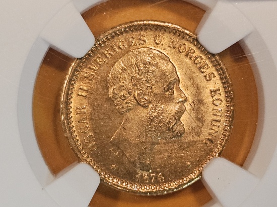 GOLD! NGC 1874 ST Sweden GOLD 10 Kroner in Mint State 63
