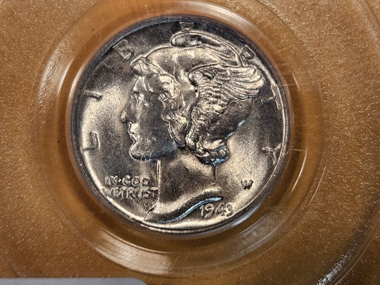 GEM! PCGS 1943-D Mercury Dime in Mint State 65 FB