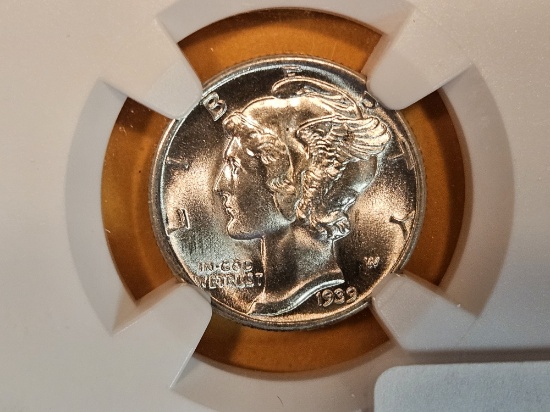 GEM! NGC 1939 Mercury Dime in Mint State 65