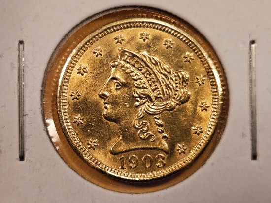 GOLD! Choice Brilliant Uncirculated plus 1903 GOLD Liberty Head $2.5 Quarter Eagle