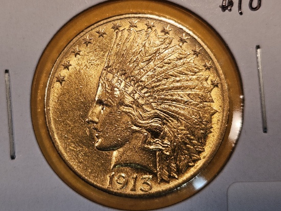 GOLD! Brilliant About Uncirculated plus 1913 Gold Indian Ten Dollars