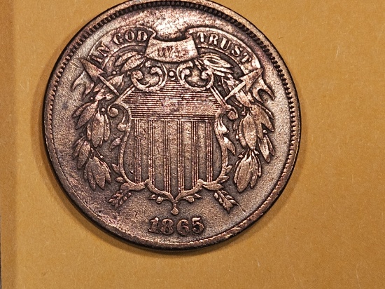 1865/1865 Two Cent Piece in Very Fine  - 35 Repunched Date