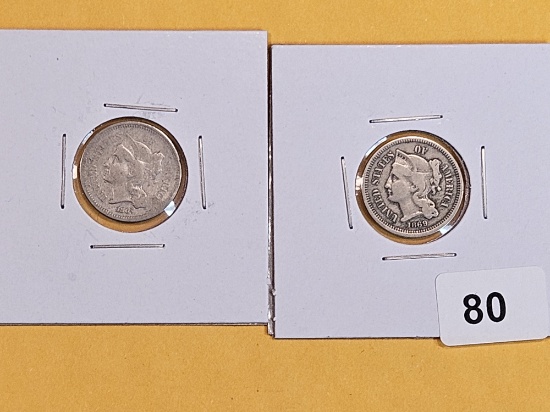1867 and 1869 Three Cent Nickels