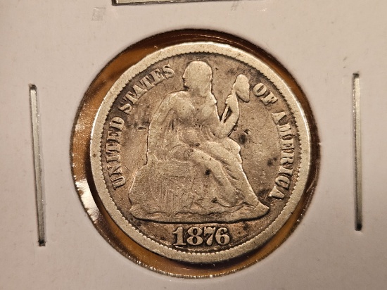 1876-CC Seated Liberty Dime in VG-Fine