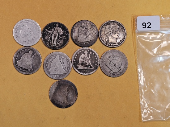 Nice mix of nine silver quarters
