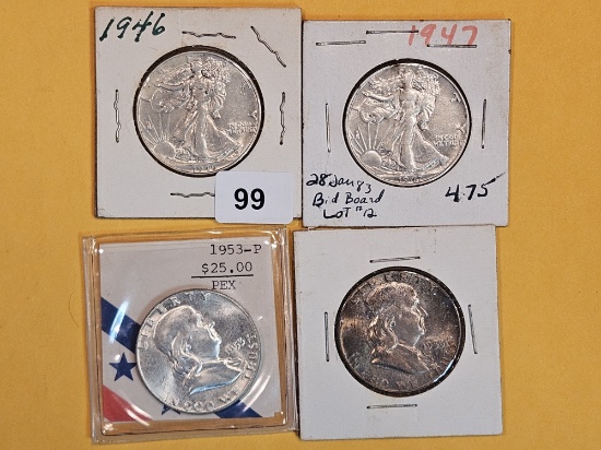 Four little nicer mixed silver half dollars