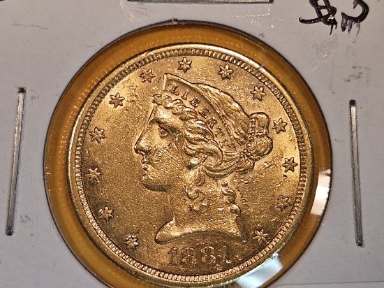 GOLD! Brilliant 1881-S Liberty Head Gold Five Dollar Half-Eagle