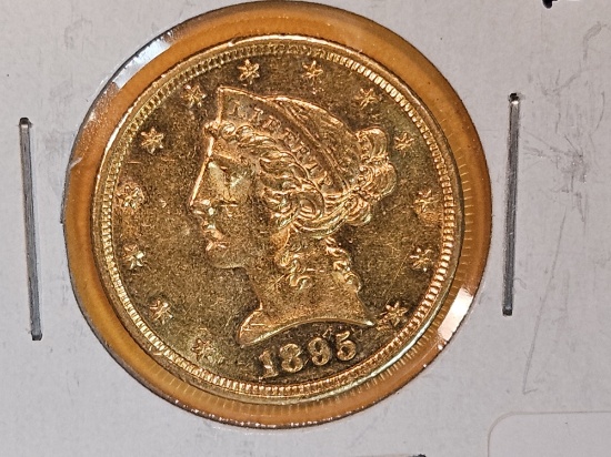 GOLD! Brilliant AU-BU 1895-S Gold Liberty Head Five Dollar Half-Eagle