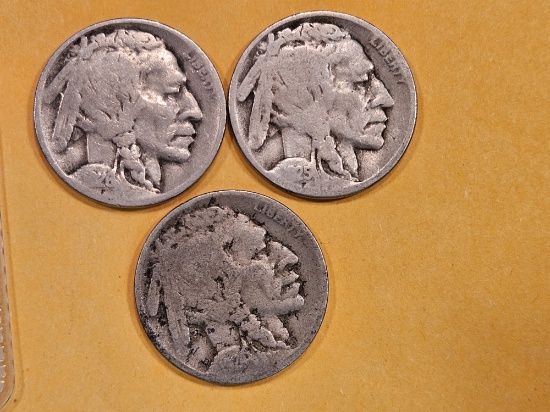 Three more goodly Buffalo Nickels