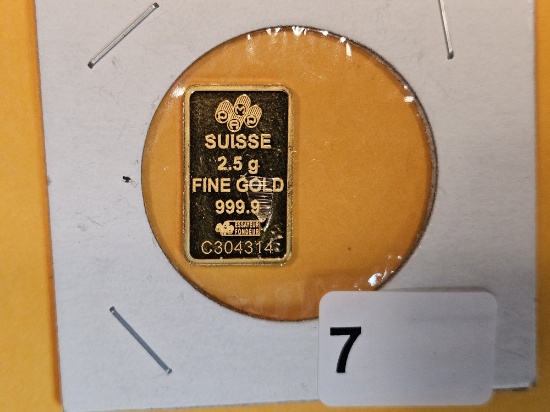 GOLD! Credit Suisse Two and a half (2.5) Grams .9999 fine gold bar