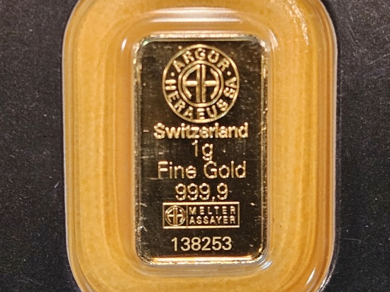 GOLD! Argor-Heraeus One gram .9999 fine Gold Bar