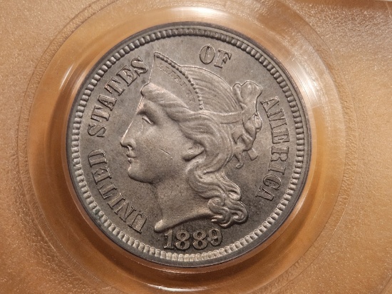 * Scarce! PCGS 1889 Three Cent Nickel in Proof 64