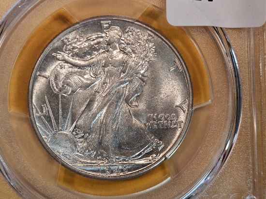 PCGS 1943 Walking Liberty Half Dollar in Brilliant About Uncirculated 58