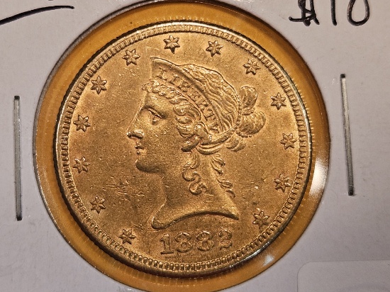 GOLD! Brilliant AU-BU 1882 Gold Liberty Head Ten Dollar Eagle