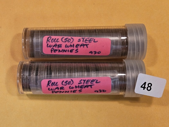 Two full rolls of Steel Wheat cents