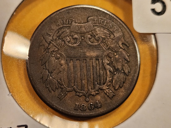 Variety! 1864/1864 Two Cent Piece in Very Fine