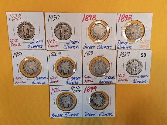 Ten mixed silver Quarters