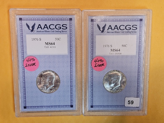 Two Brilliant Uncirculated silver 1976-S Kennedy Half Dollars
