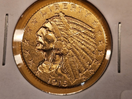 GOLD! Brilliant About Uncirculated 1915 Gold Indian Five Dollar