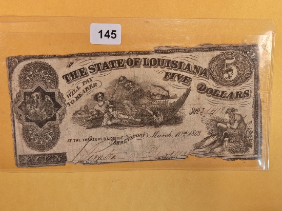 State of Louisiana Five Dollar Note