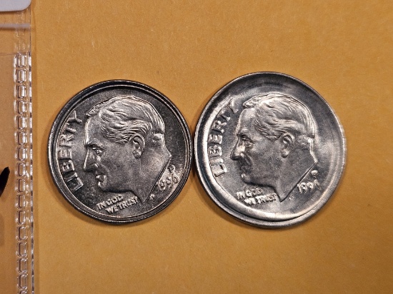 ERRORS! Two Very Choice Brilliant Uncirculated 1996 Roosevelt Dimes