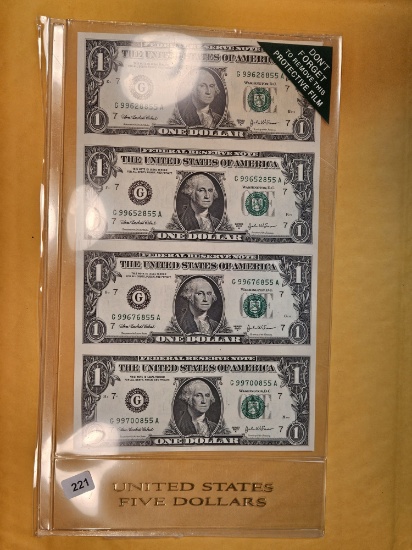 Original BEP Uncut Sheet of Crisp Uncirculated One Dollar notes