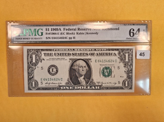 PMG 1969-A One Dollar FRN in Choice Uncirculated 64 EPQ