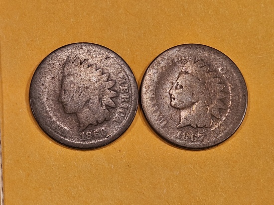 Two SEMI-KEY 1866 and 1867 Indian Cents