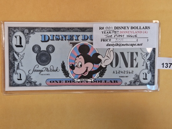 DISNEY DOLLAR! 1987 A One Dollar Uncirculated