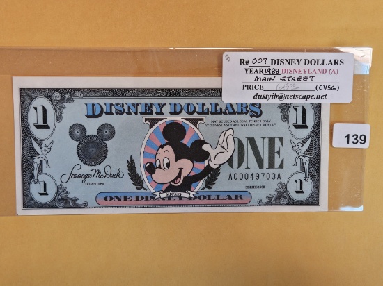 DISNEY DOLLAR! 1988-A One Dollar Uncirculated