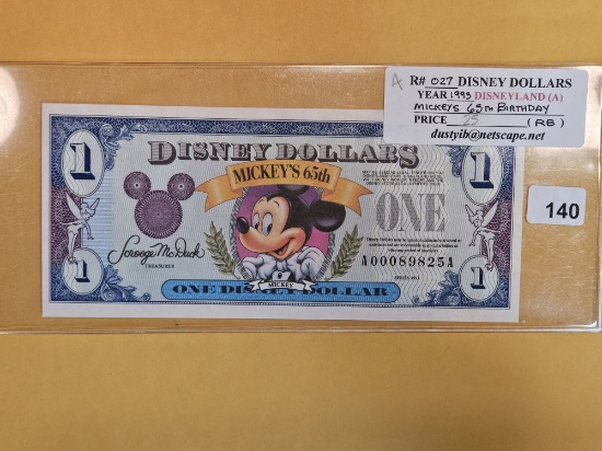 DISNEY DOLLAR! 1993-A One Dollar Uncirculated