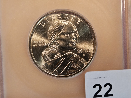 ICG! Cool Sample Slab with BU 2002-P Sacagawea Dollar