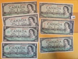 Seven nice Bank of Canada One Dollar notes