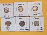 Six Fun small silver World coins