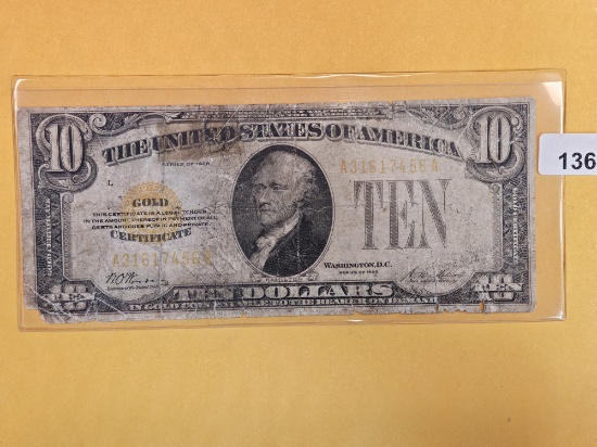1928 Ten Dollar Yellow Seal GOLD Certificate