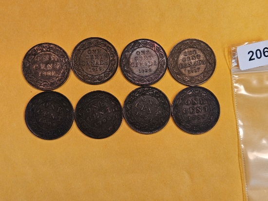 Eight nice, mixed, Canada Large Cents