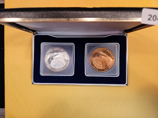 1970 Great River Road Proof Silver and Bronze Medal Set