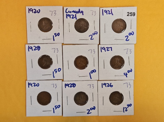 Nine Canadian small cents