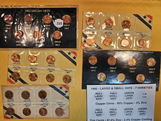 Six 1982 seven-coin variety sets
