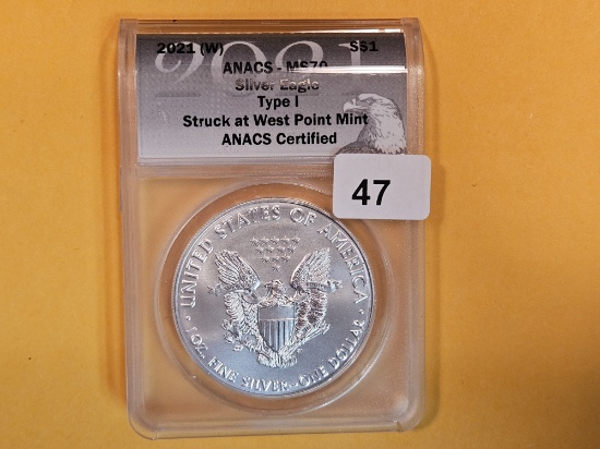PERFECT! ANACS 2021 (W) American Silver Eagle in Mint State 70