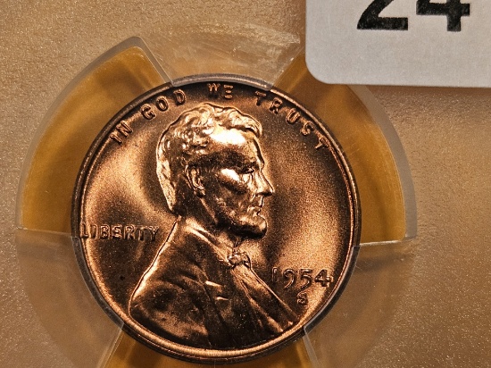 GEM PLUS! PCGS 1954-S Wheat Cent in Mint State 66 + RED