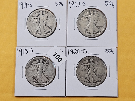 Four Better Date Walking Liberty Silver Half Dollars