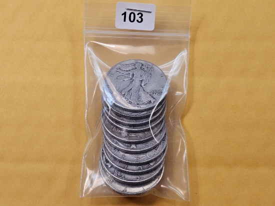 Ten Mixed Silver Half Dollars