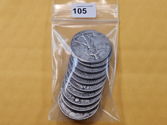 Ten Mixed Silver Half Dollars