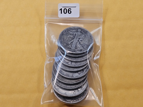 Ten Mixed Silver Half Dollars