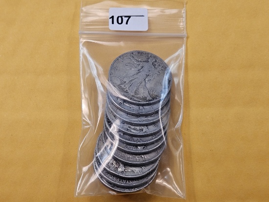 Ten Mixed Silver Half Dollars