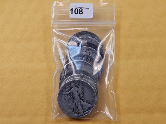 Ten Mixed Silver Half Dollars