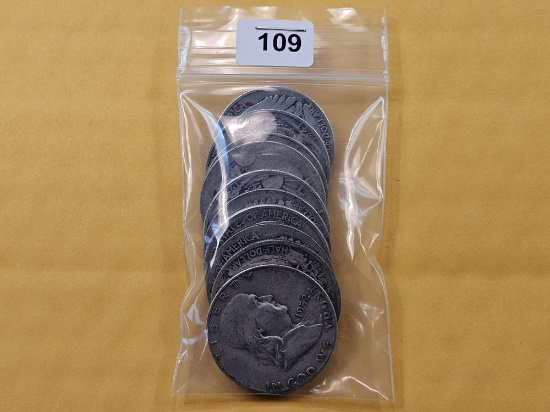 Ten Mixed Silver Half Dollars