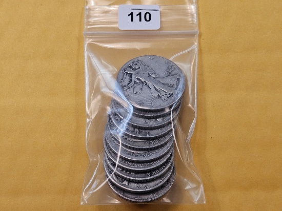 Ten Mixed Silver Half Dollars